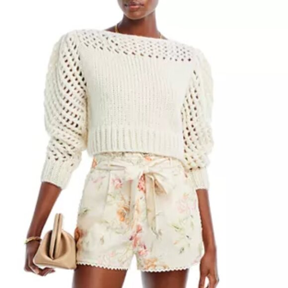 NEW  LOVE SHACK FANCY Larson Cropped Pull Over Sweater antique white 1065tn - Picture 1 of 11